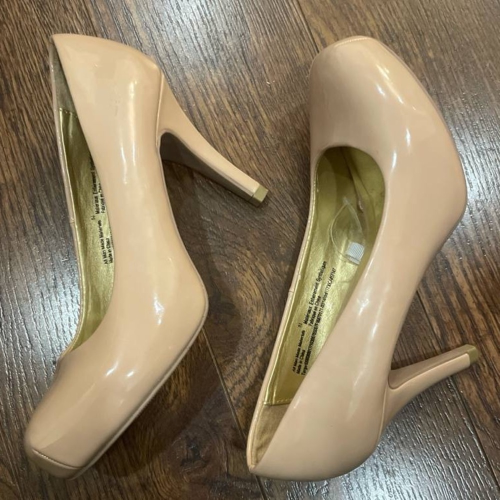 Nude Square Toe Heels